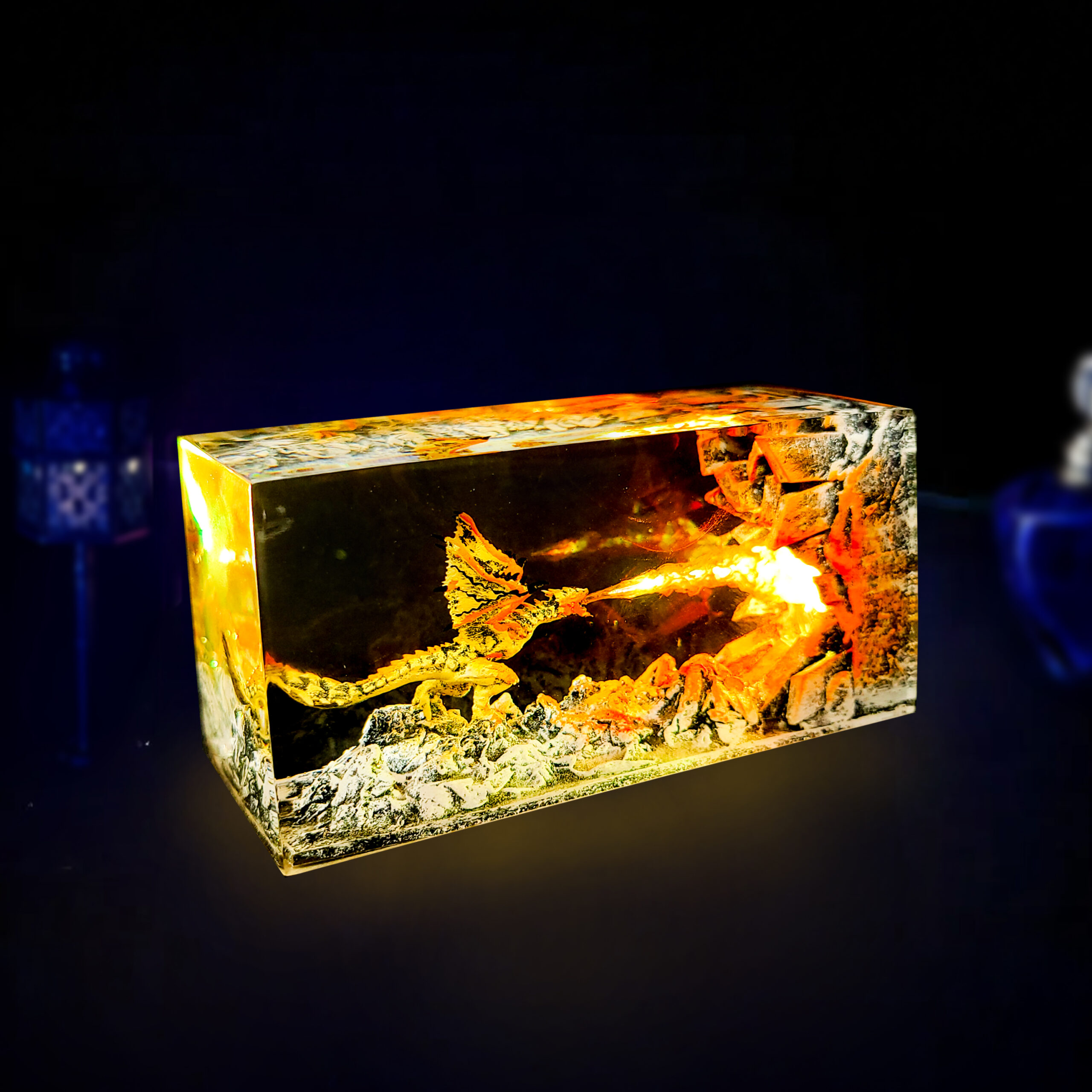 Dragon YellowR Fire Breathing Dragon Resin Diorama Lamp for D&D
