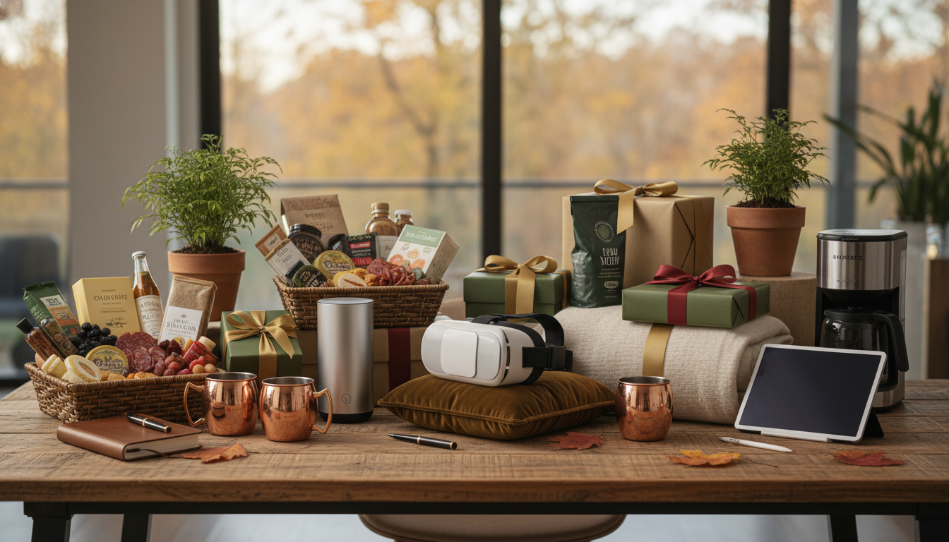 An elegant bedside table lamp casting a warm glow next to a small clear epoxy resin decorative piece, suggesting thoughtful Thanksgiving gifts.