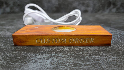 Wooden RGB LED lamp base – USB powered, remote control, center or right LED option, optional laser engraving.