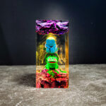 Bulbasaur and Squirtle Pokemon Resin Lamp with LED light, a unique handcrafted diorama perfect for gamer decor and Pokemon fans.