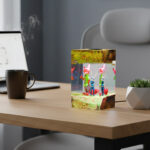 Handmade Zootopia epoxy resin lamp featuring Nick Wilde and Judy Hopps as a night light on a wooden base.