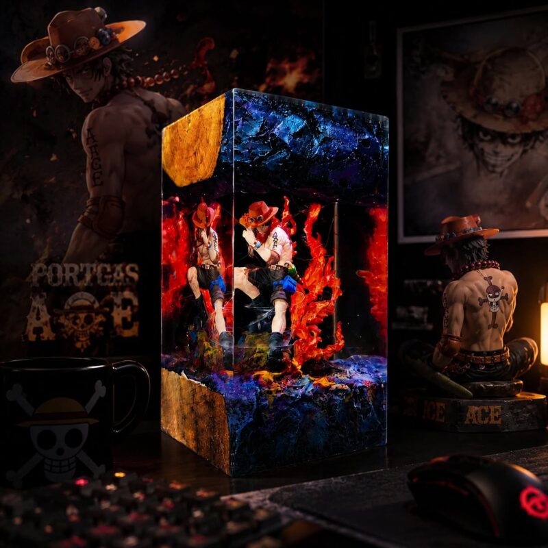 High-quality Portgas D. Ace resin lamp with LED light, depicting Fire Fist Ace from One Piece