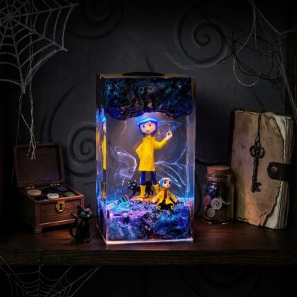 Coraline Cat Doll Resin Lamp handmade collectible with LED lighting