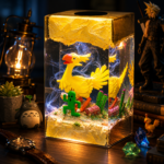 Handmade Chocobo Resin Lamp inspired by Final Fantasy with warm LED lighting