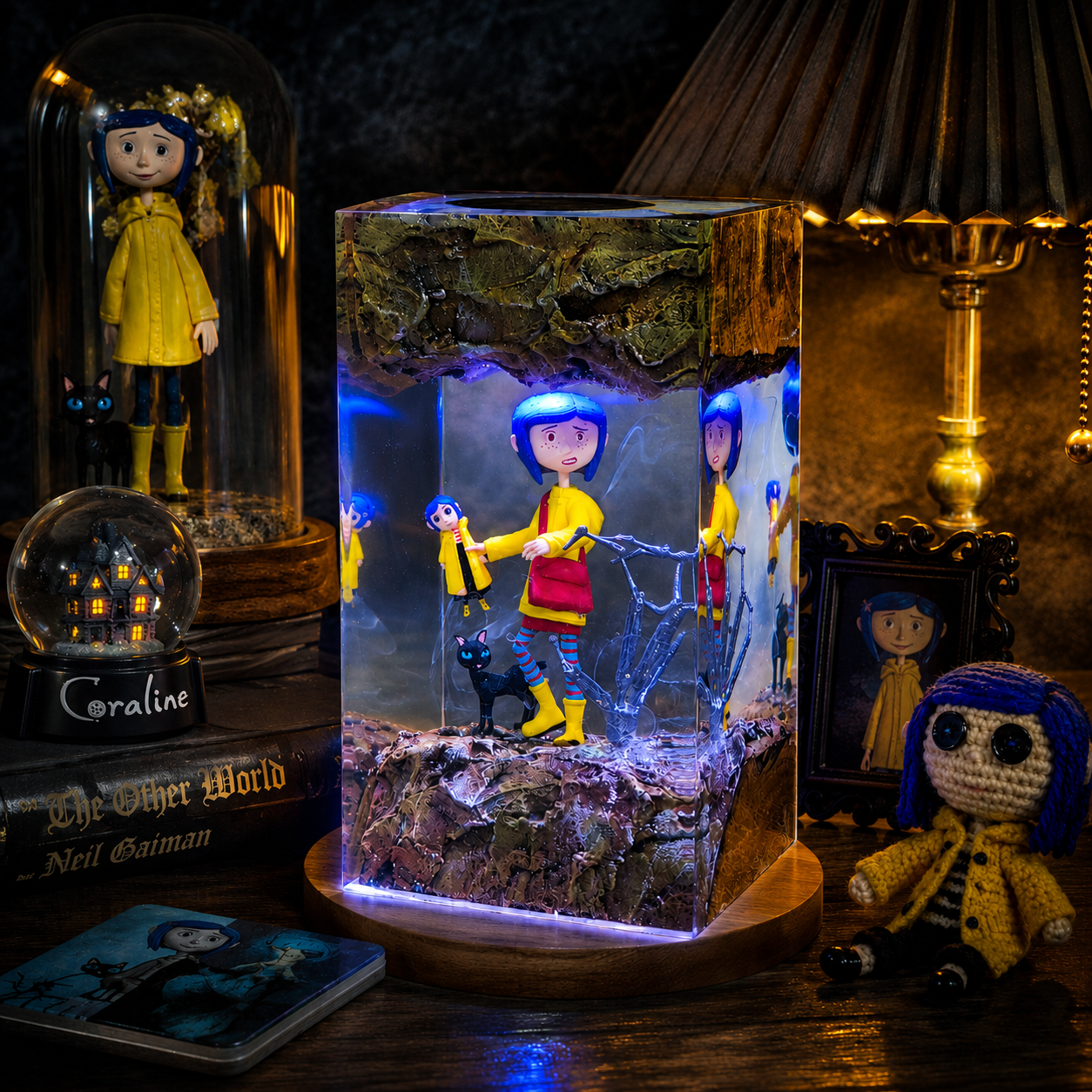 Coraline Resin Lamp Other World Edition Handmade Coraline Resin Lamp featuring Coraline, her doll, and the Other World with LED lighting