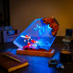 Mega Man X Resin Lamp handmade LED night light featuring Mega Man and Zero inside clear epoxy resin.