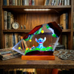 Stitch Resin Lamp handmade epoxy resin LED night light with wooden base.