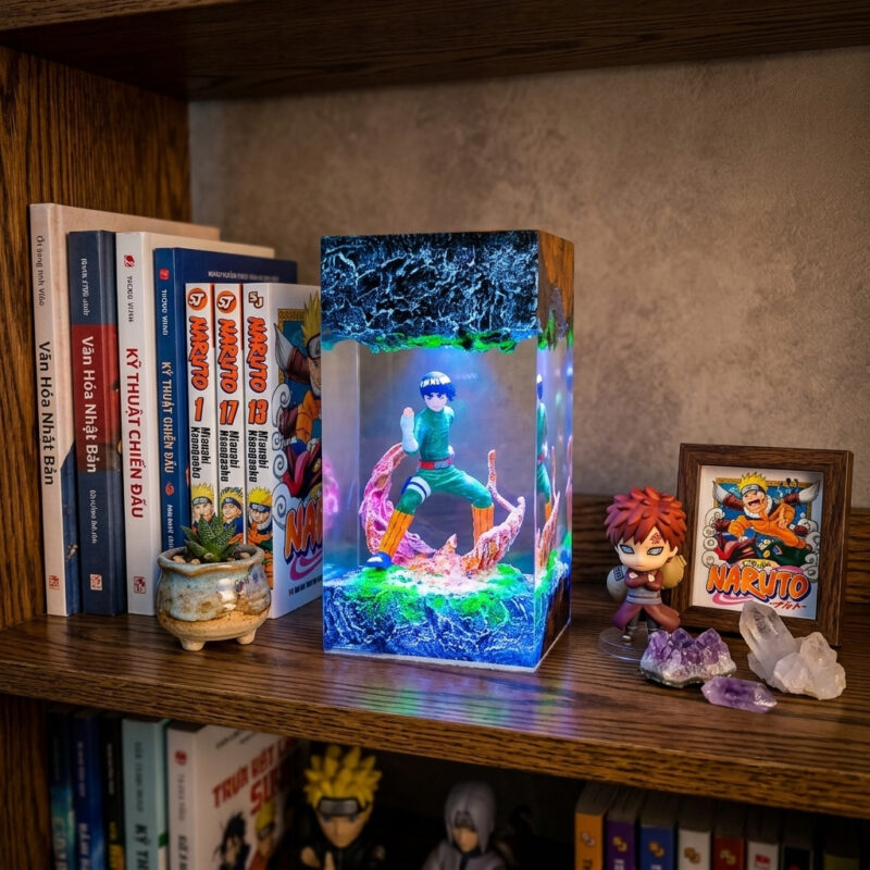 Rock Lee Resin Lamp handmade epoxy resin Naruto LED night light for anime fans.