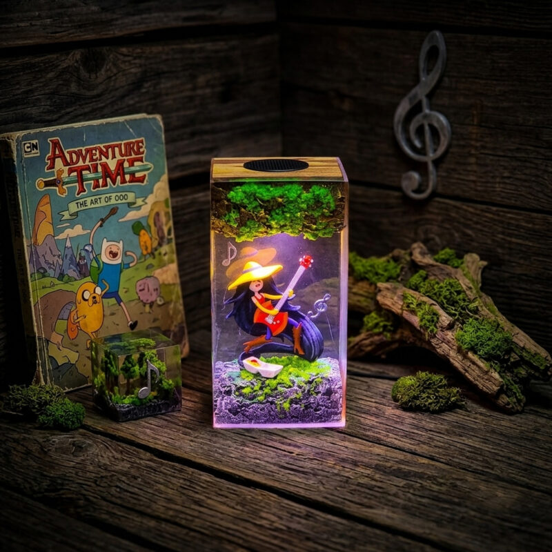 Marceline Resin Lamp handmade epoxy resin Adventure Time LED night light featuring Marceline with her bass guitar.
