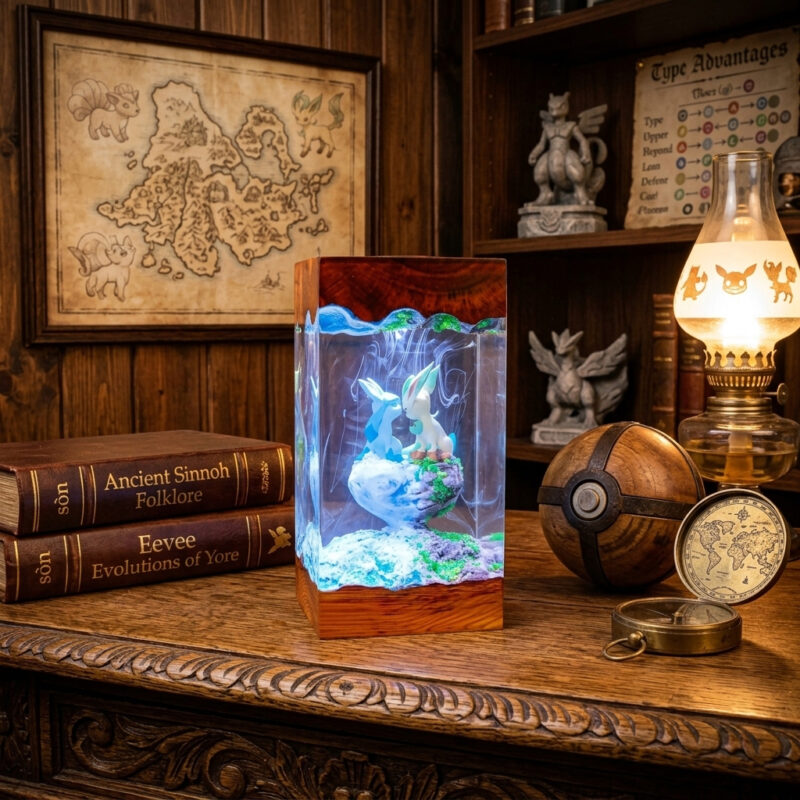 Glaceon vs Leafeon resin lamp with glowing LED lighting